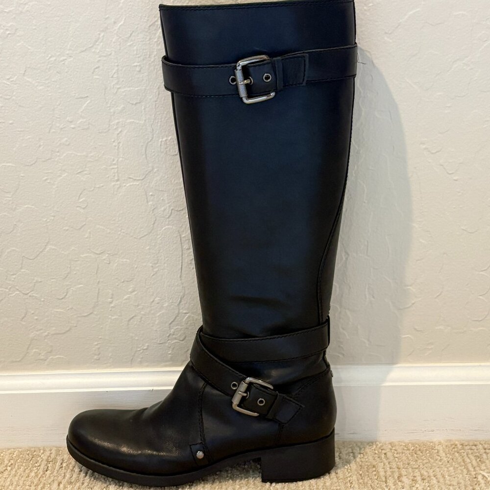 Franco Sarto Black Leather Riding Boot Size 7.5